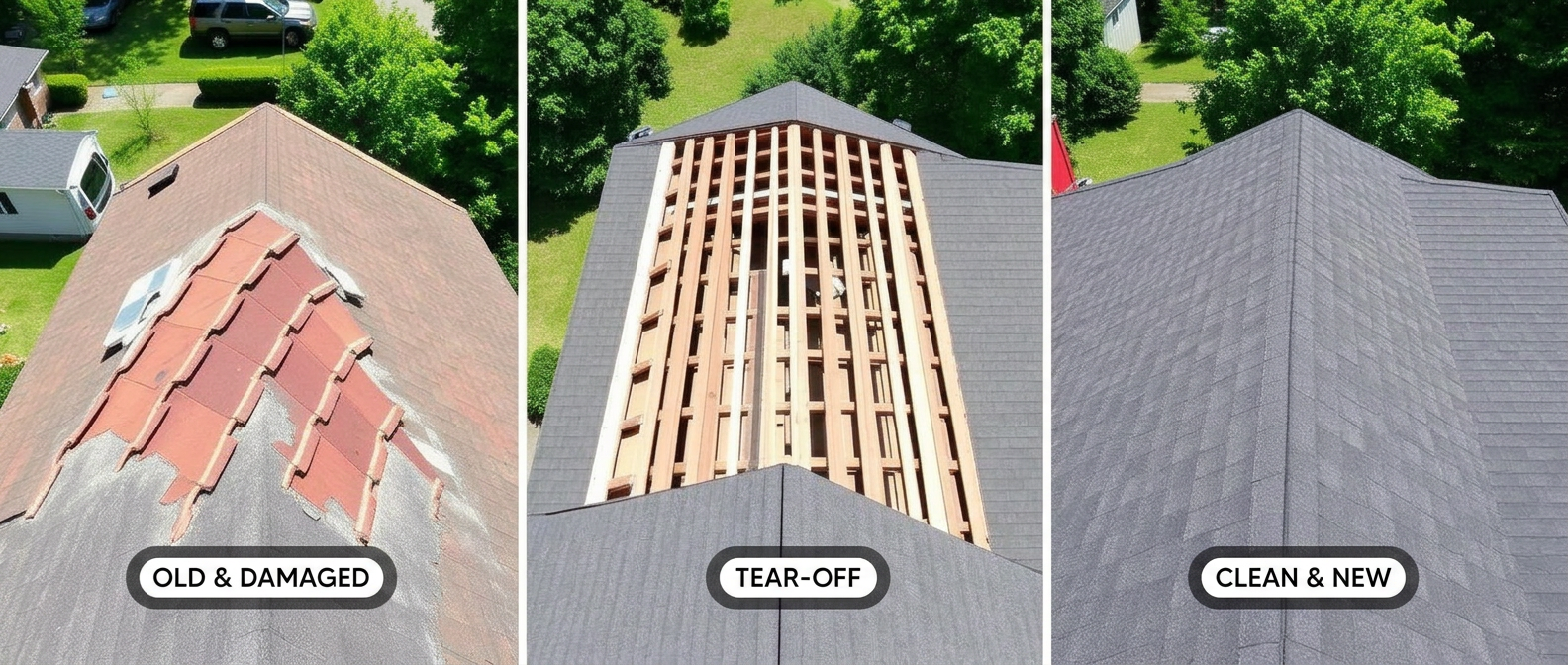 Old roof, tear-off, new roof